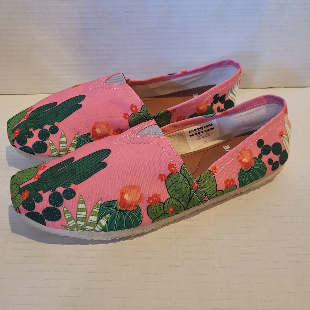 Pink Shoes Slip on Terranium Plants Succulent Floral Boho Bohemian Size 10 10W